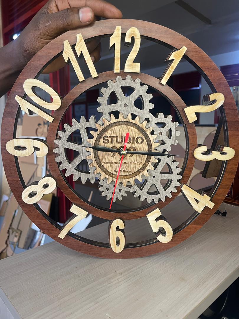 Rustic Wooden Gear Wall Clock